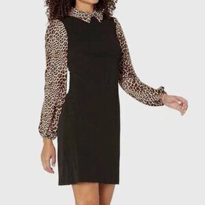 Twee retro Tommy Hilfiger black shift dress with leopard print sleeves / collar